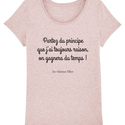 T-shirt girocollo Ho sempre ragione organico, cotone biologico, rosa erica