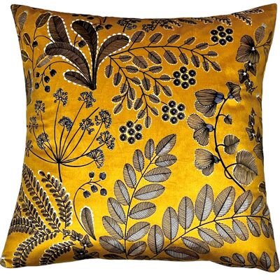 Housse de coussin velours, Phoenix moutarde, 45cm x 45cm