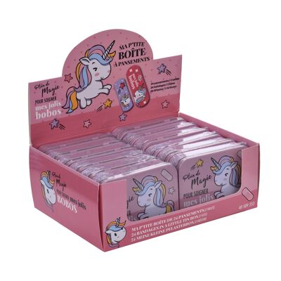 Metal box of 24 unicorn plasters