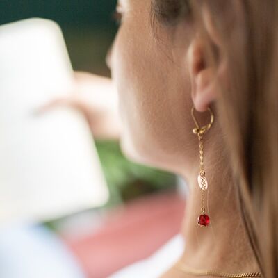 Sequin and natural stone duo dangling earrings