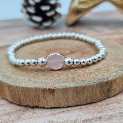 Bracelet argent 925 - perles 4 mm pierre fine de Quartz rose