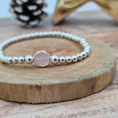 Bracelet argent 925 - perles 4 mm pierre fine de Quartz rose