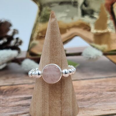 Bague argent 925 - perles 3 mm pierre fine de Quartz rose