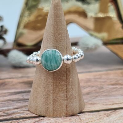 Bague argent 925 - perles 3 mm pierre fine d'Amazonite