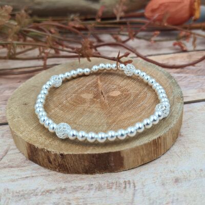 Bracelet argent 925 - Perles 4mm - perles filigrane 6mm
