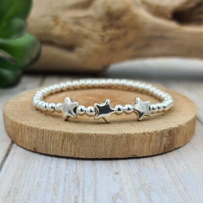 Bracelet argent 925 - perles 4mm et trio d'étoiles