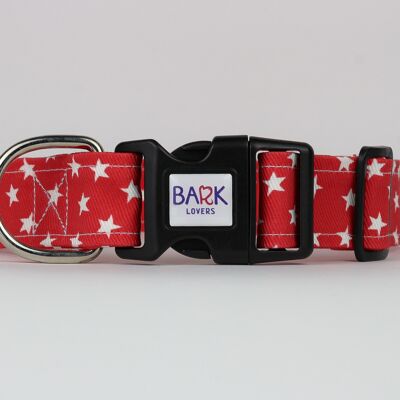 Red Stars Dog Collar 3,8 Cm Width - One Size