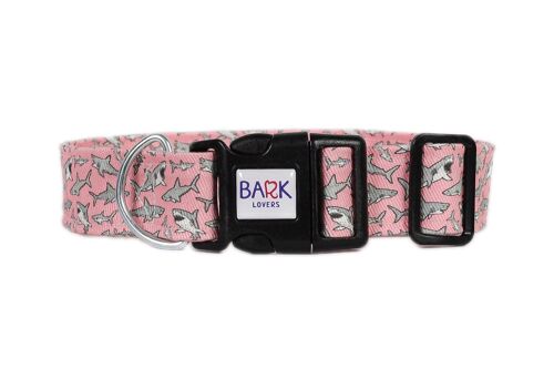 Pink Sharks Dog Collar 3,8 Cm Width - One Size