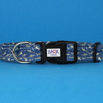 Collier Chien Requins Bleus Largeur 2,5 Cm