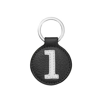 Leather key ring number 1 white black background 5 cm