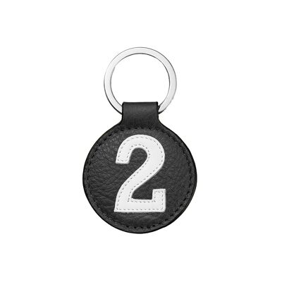 Leather key ring number 2 white black background 5 cm