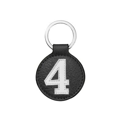 Leather key ring number 4 white black background 5 cm