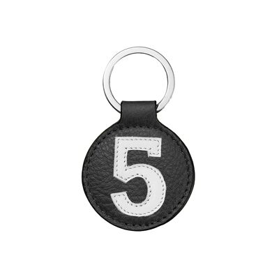 Leather key ring number 5 white black background 5 cm