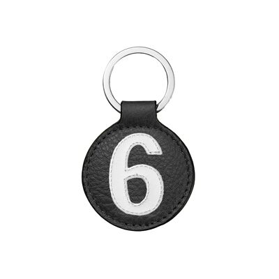 Leather key ring number 6 white black background 5 cm