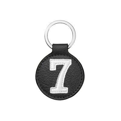 Porte clé cuir chiffre 7 blanc fond noir 5 cm