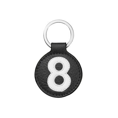 Leather key ring number 8 white black background 5 cm