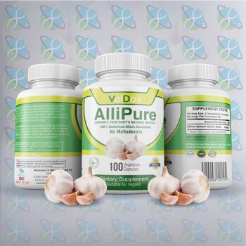 Suppléments d'ail AlliPure 100 % allicine – Capsules d'ail naturelles, extra-fortes et inodores, pilules d'ail pour aider à renforcer le système immunitaire, sans OGM, brevetées, 100 capsules végétariennes par VolDox, 450 mg. 3