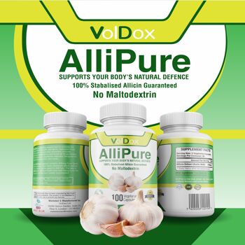 Suppléments d'ail AlliPure 100 % allicine – Capsules d'ail naturelles, extra-fortes et inodores, pilules d'ail pour aider à renforcer le système immunitaire, sans OGM, brevetées, 100 capsules végétariennes par VolDox, 450 mg. 5