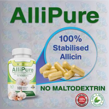Suppléments d'ail AlliPure 100 % allicine – Capsules d'ail naturelles, extra-fortes et inodores, pilules d'ail pour aider à renforcer le système immunitaire, sans OGM, brevetées, 100 capsules végétariennes par VolDox, 450 mg. 6
