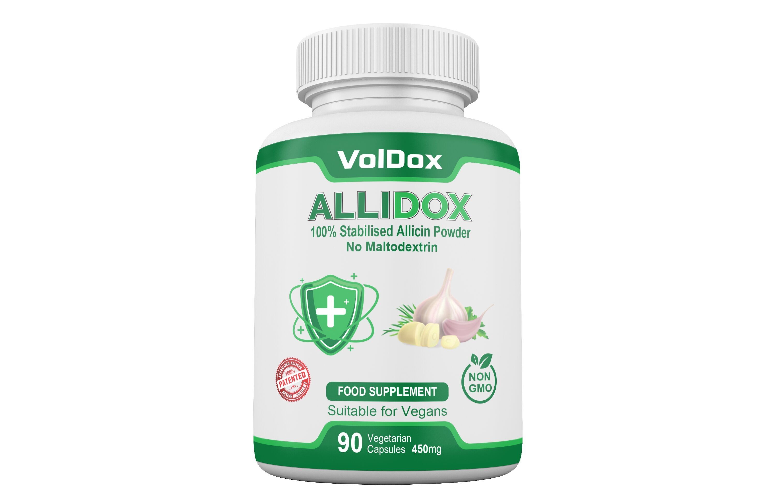AlliDox – Capsule di allicina stabilizzata al 100% Supporto immunitario naturale | Potente estratto di aglio | Vegano | Alternativa agli antibiotici | 90 capsule vegane 500 flaconi