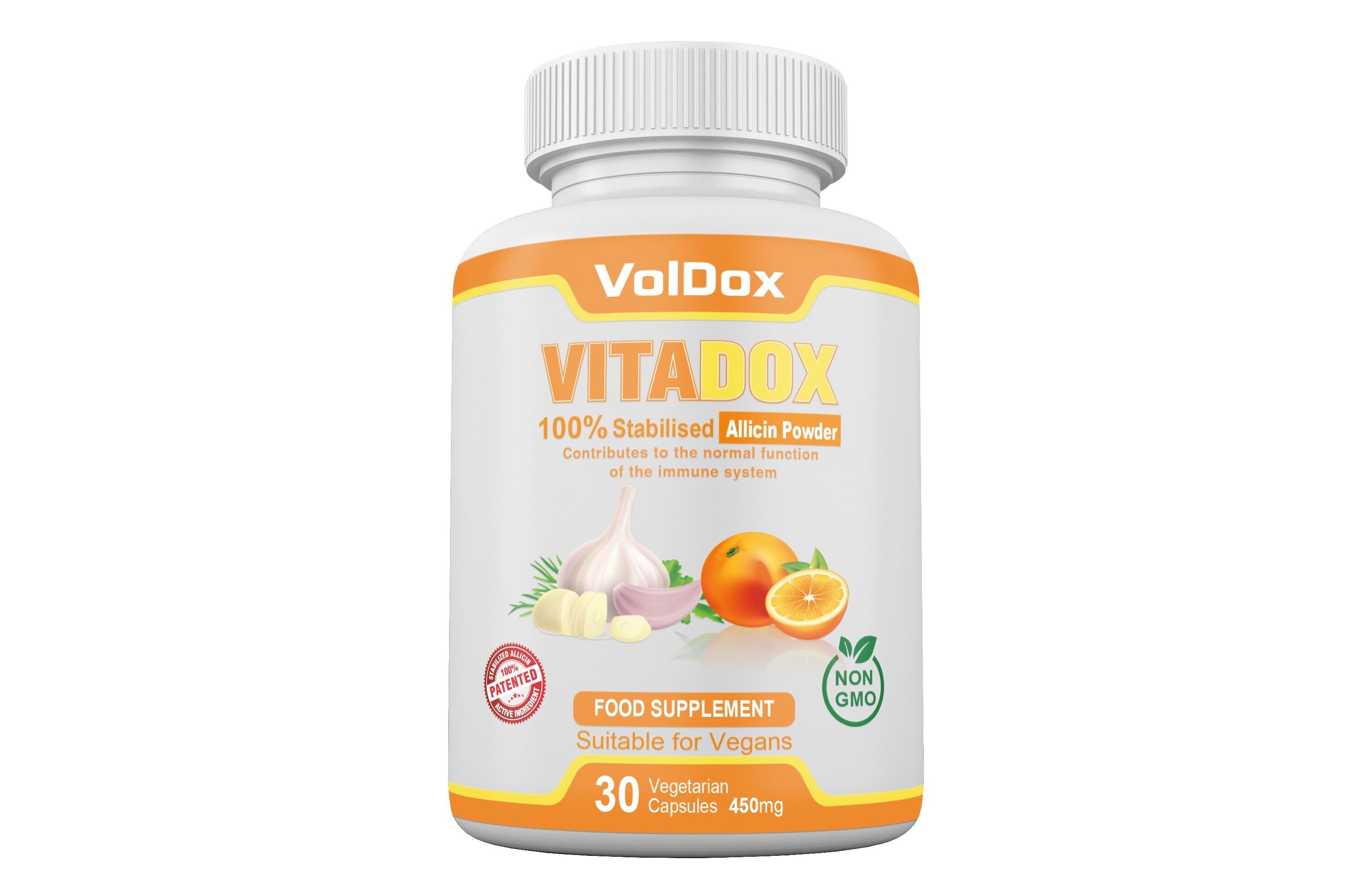 Vitadox – 30 Capsules Immune Support Formula | 100% Stabilised Allicin + Vitamin C + Citrus Bioflavonoids | Natural Antioxidant & Cold Defense