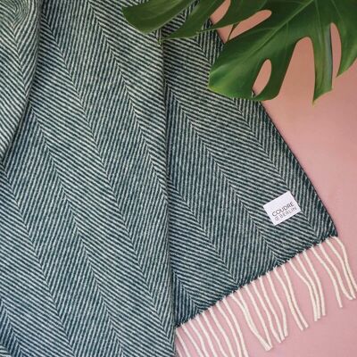 Wool blanket / cuddly blanket herringbone petrol