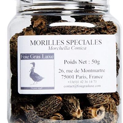 Morilles Conica Séchées 50g - Qualité Irréprochable - Champignons Déshydratées Bocal Hermétique - Pour les Plats Terrines et Sauces