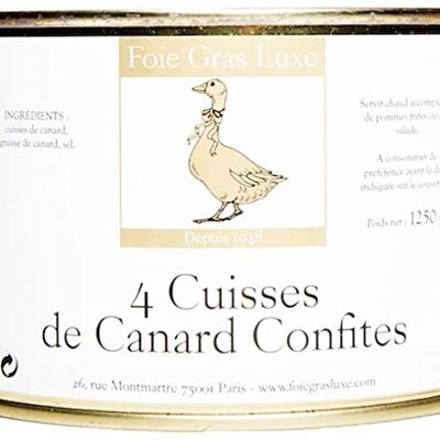 Confit de Canard du Sud-Ouest - 4 cuisses - 100% Landes FRANCE - SANS Conservateurs, SANS additifs, SANS OGM - 2/4 personnes (1.25 kg)