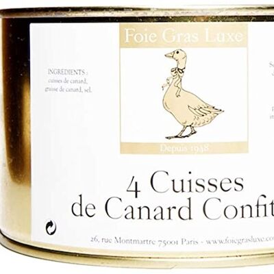Confit de Canard du Sud-Ouest - 4 cuisses - 100% Landes FRANCE - SANS Conservateurs, SANS additifs, SANS OGM - 2/4 personnes (1.25 kg)