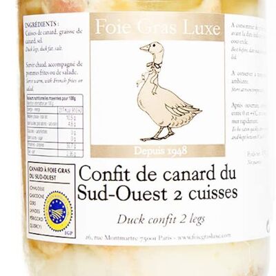 Confit de Canard du Sud-Ouest - 2 cuisses - 100% Landes FRANCE - SANS Conservateurs, SANS additifs, SANS OGM - 1 personnes (650gr)