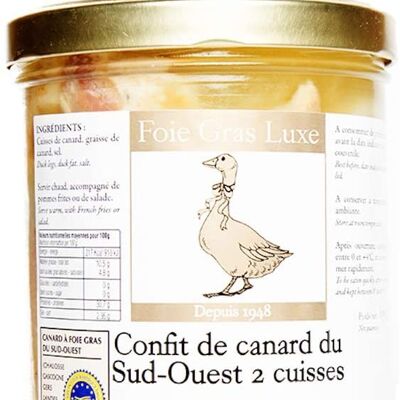 Confit de Canard du Sud-Ouest - 2 cuisses - 100% Landes FRANCE - SANS Conservateurs, SANS additifs, SANS OGM - 1 personnes (650gr)