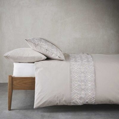 Kaiko Bedding King Duvet Cover Set in Taupe, 100% Cotton 200 Thread Count Embroidery. Size 230cm x 220cm
