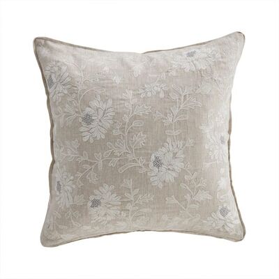 Kamille Floral Embriodered  Cushion cover in Linen,100% Linen, cushion  Size 45cm x 45cm ( 18' x 18' )