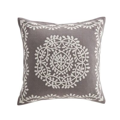 Mala Ornamental Motif Embriodered Cushion cover in Grey ,100% Linen,  cushion Size 45cm x 45cm ( 18' x 18' )