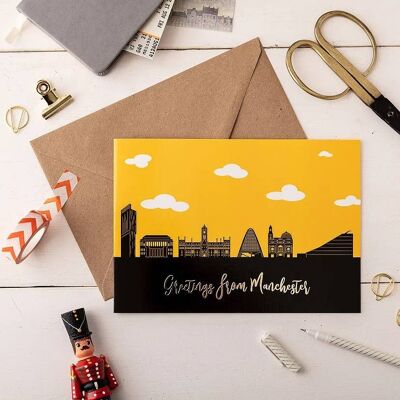 Manchester Day Scene A5 Foil Greetings Card
