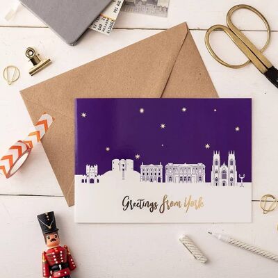 York Night Scene A5 Foil Greetings Card