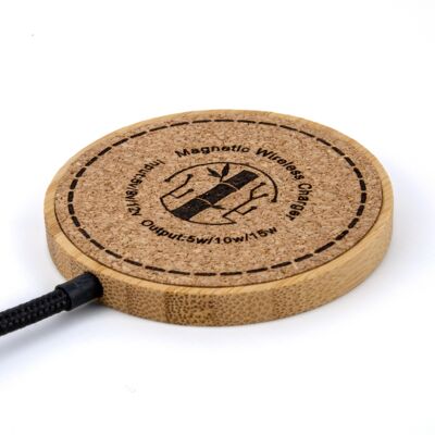 Magsafe compatible wireless charger in bamboo and cork