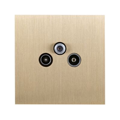 TV, FM, SAT socket, straight edges, brushed brass, 80x80mm