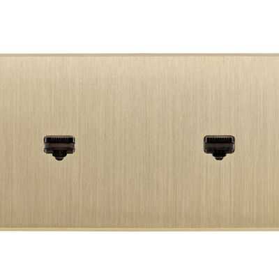 Double RJ45 socket with chamfered edges, brushed brass, 80x160mm horizontal