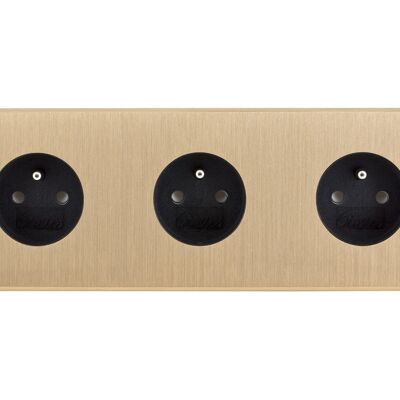 Triple Outlet, Chamfered Edges, Screwless, Brushed Brass