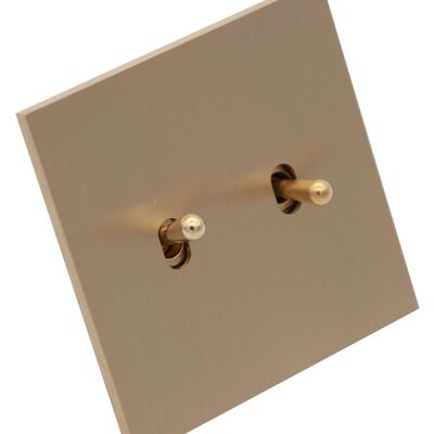 double rocker switch in brushed brass without screws and straight edges