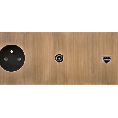 Triple outlet plate, TV, and RJ light medal bronze finish