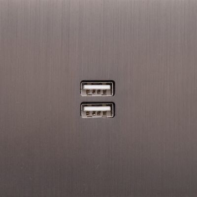 Doppelte USB-Buchse, gerade Kanten, ohne Schrauben, Gunmetal-Finish