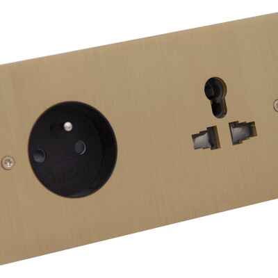 Double plate: PC and international PC, straight edges with screws, brushed brass finish