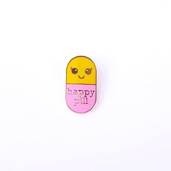 Pin's Happy pill jaune rose 1
