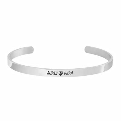 Silver cuff bracelet with message - Super Papa