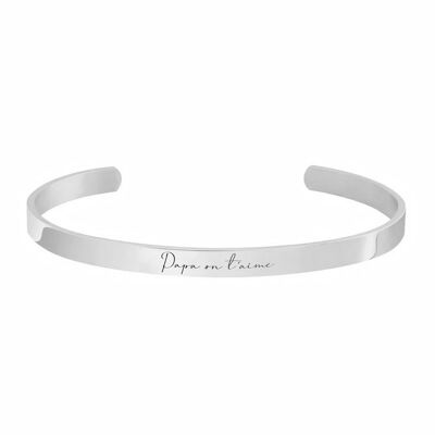 Silver cuff bracelet with message - Papa on t'aime