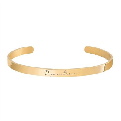Golden cuff bracelet with message - Papa on t'aime