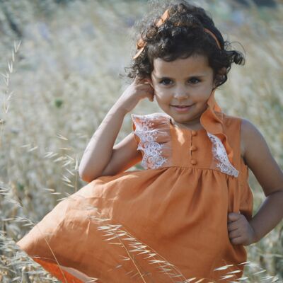 GIRLS PUMPKIN LINEN DRESS