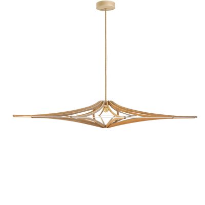 Lampada a sospensione design in legno D124 cm SINGING BRUT - elastico bianco - kit cavi in lino e rosone in legno